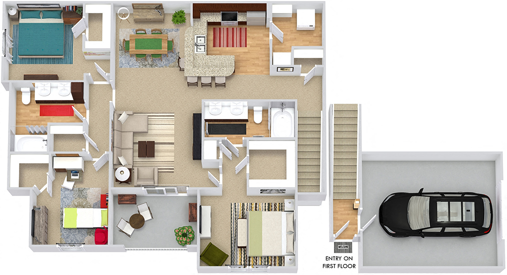 Floor plan for 3 beds, 2 baths, 1506 sqft